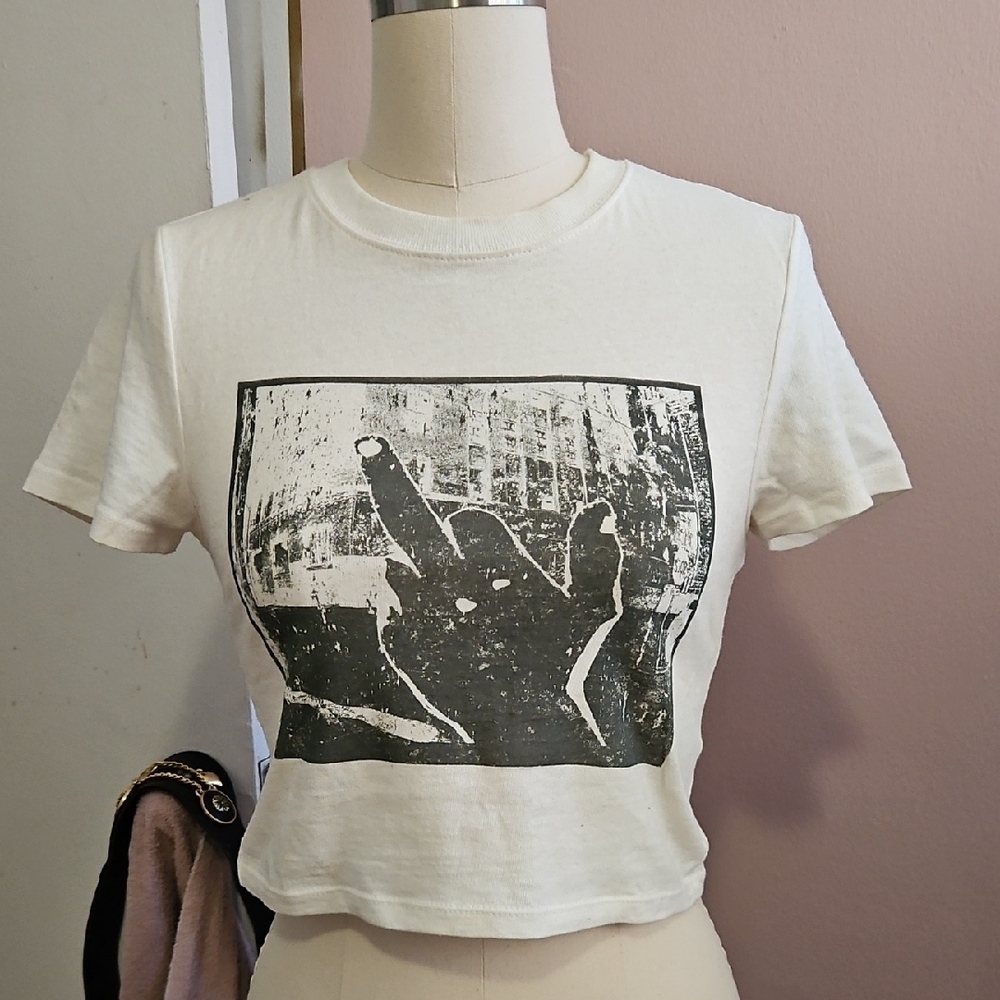 Ivory Middle Finger Crop Top Fits Like XS